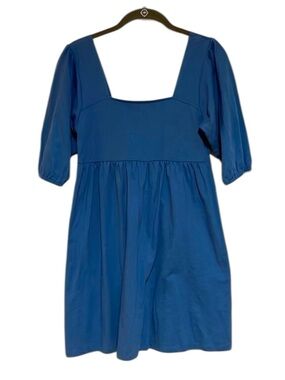 Minimalist Square Neck Dress ASOS Puff Sleeve 4 Cornflower Blue Mini Clean